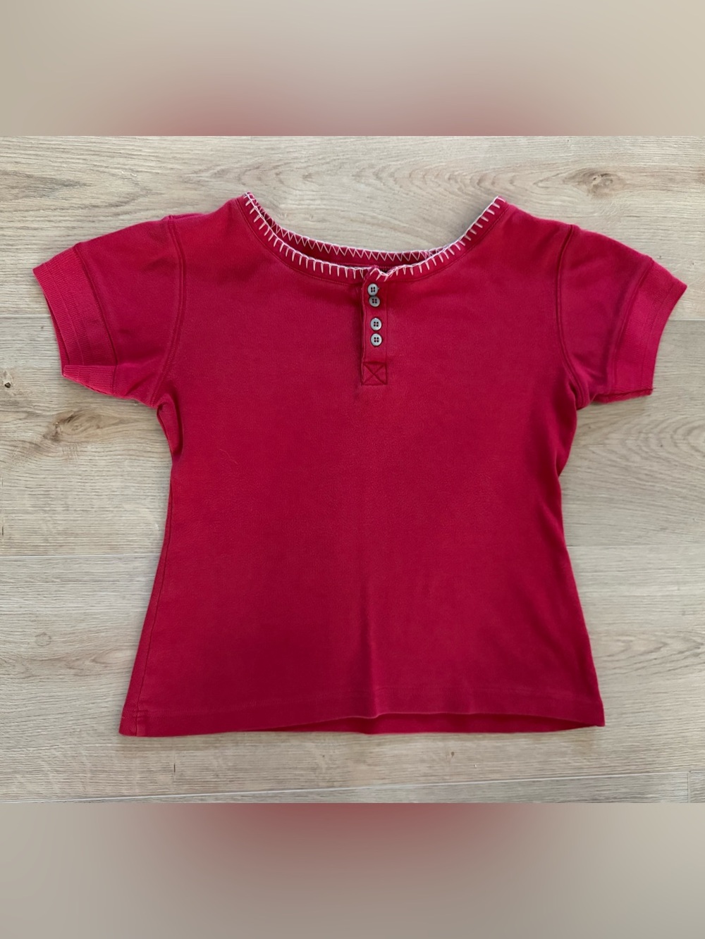 Esprit Vintage Y2K Red Henley Cotton Top Contrast Stitch Size S
